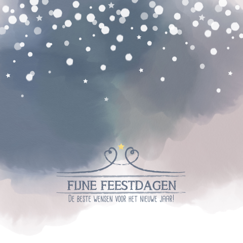 Trendy kerstkaart met aquarel print en sneeuwvlokken