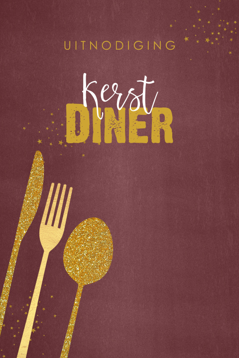 Trendy uitnodiging kerstdiner bestek en sterren