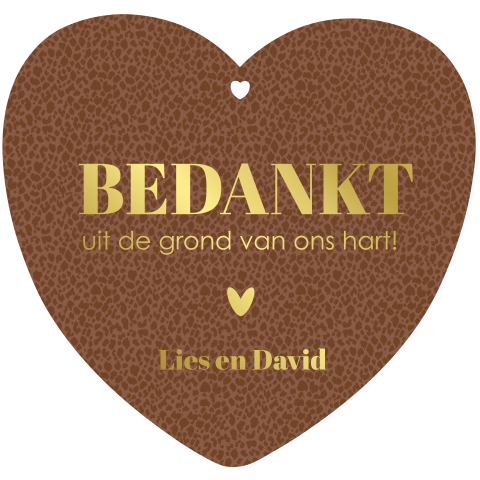 Bedankkaart huwelijk in hartvorm met panterprint en goudfolie