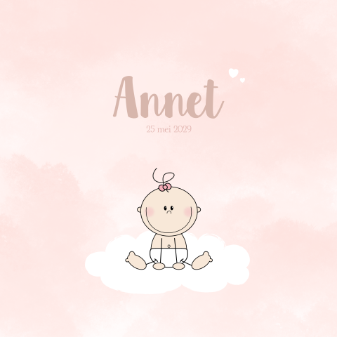 Geboortekaartje meisje illustratie kindje met wolken Annet