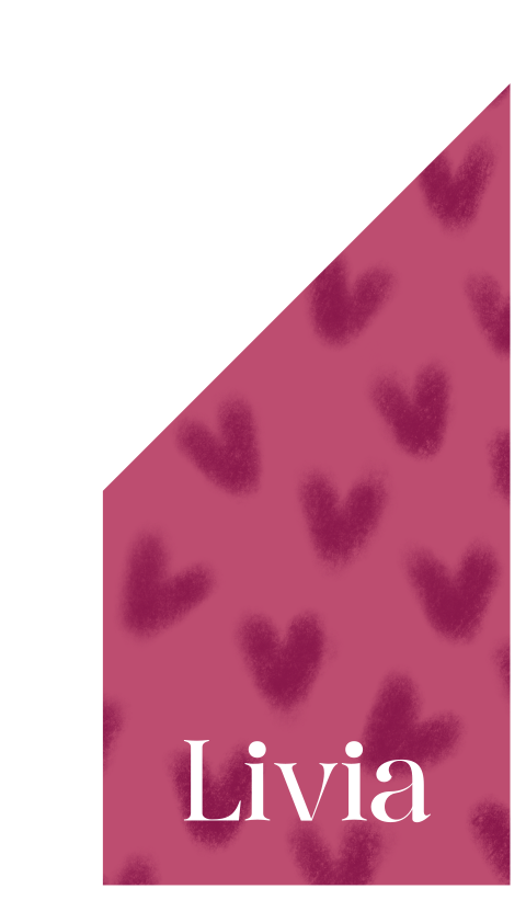 Geboortevlag opvallend roze met naam en hartjes