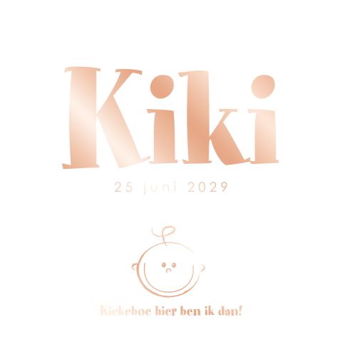 Trendy geboortekaart roségoudfolie babygezichtje Kiki