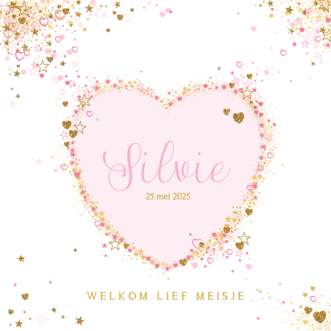 Geboortekaart meisje hart van hartjes en sterren Silvie