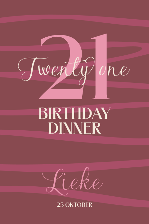Trendy uitnodiging 21 diner met roze zebraprint