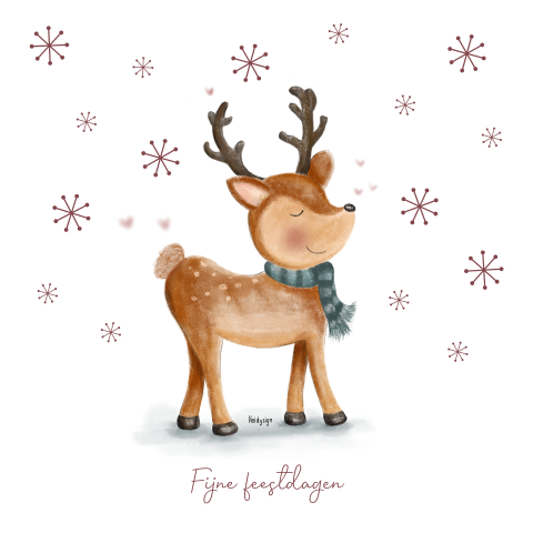 Winterse kerstkaart tekening lief rendier