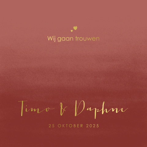 Stijlvol en trendy trouwkaart roestbruin met goudfolie