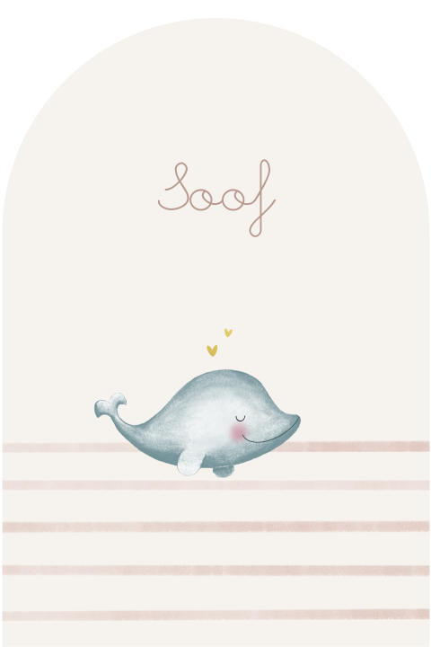 Geboortekaartje meisje boogvorm met dolfijn en goudfolie hartjes