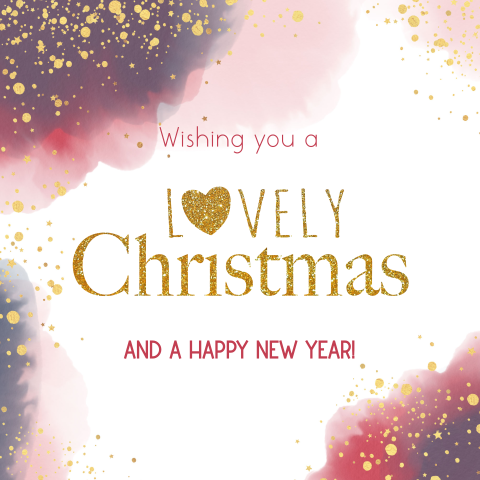 Hippe kerstkaart | Watercolour met goudkleurige Verfspettersv