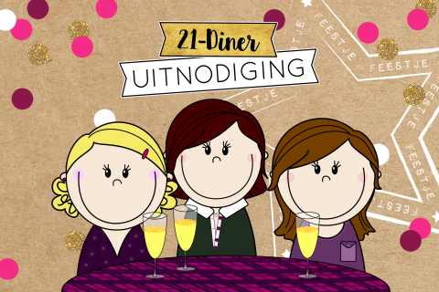 Feestelijke uitnodiging 21-diner kraft en confetti
