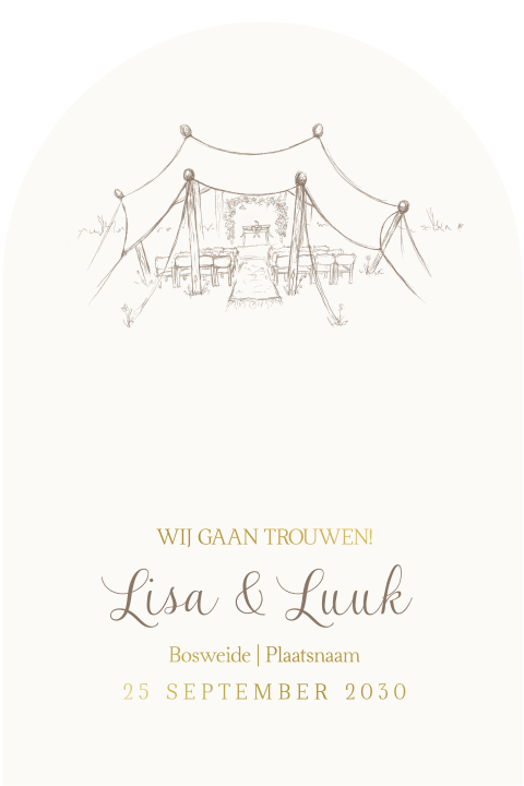 Trouwkaart boogvorm met trouwlocatie tekening  stretchtent