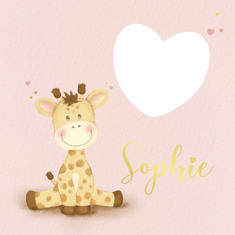 Geboortekaartje met lief girafje en hartjes doorkijkje - Sophie
