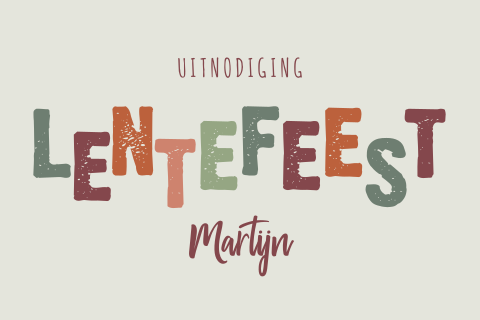 Lentefeest uitnodiging voor een jongen met gekleurde letters