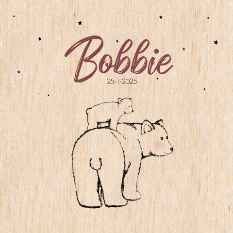 Houten geboortekaart met lief moeder en baby ijsbeertje