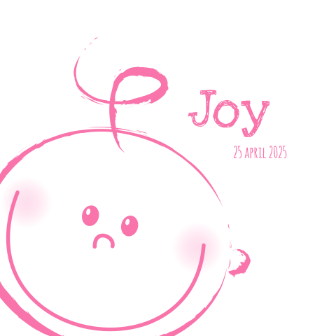 Geboortekaartje met een getekend lief baby gezichtje Joy