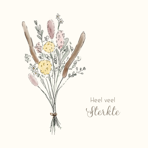 Sterkte wenskaart getekende droogbloemen aquarel