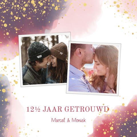 Feestelijke foto uitnodiging 12½ jarig huwelijk waterverf