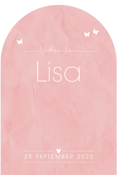 Minimalistisch geboortekaartje meisje boogvorm vlinders