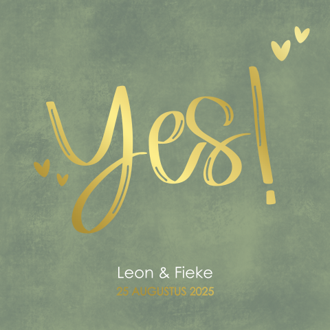 Trendy groene trouwkaart met goudfolie accenten