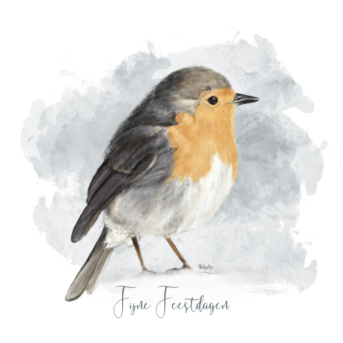 Winterse kerstkaart vogel tekening lief roodborstje