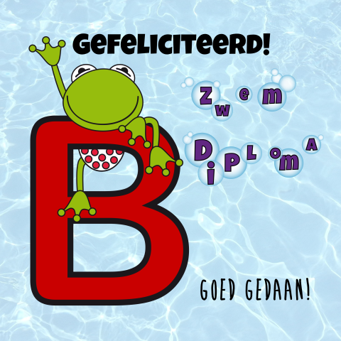 Felicitatie zwemdiploma B met een kikkertje