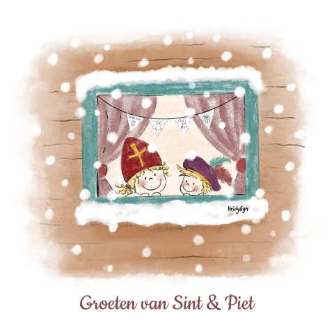 Schattige Sinterklaaskaart jongen en meisje wachtend op de Sint