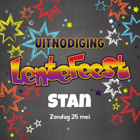 Uitnodiging Lentefeest jongen krijtbord en graffiti