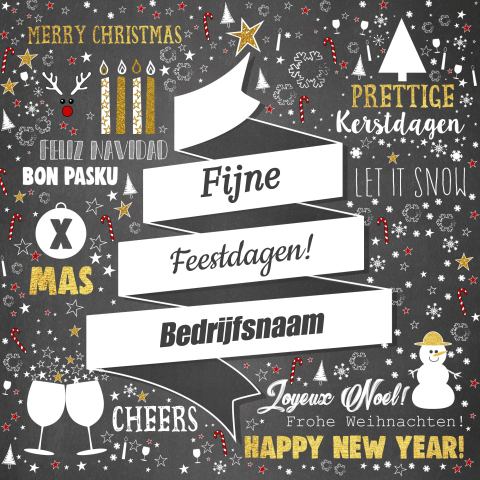 Stijlvolle zakelijke kerstkaart Typografie krijtbordprint en dodles