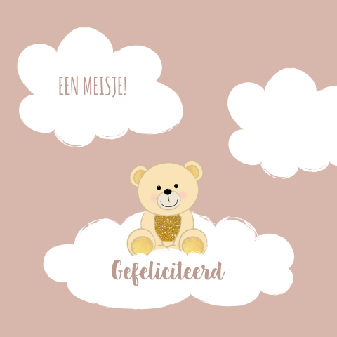 Felicitatie geboorte meisje met lief beertje in de wolken