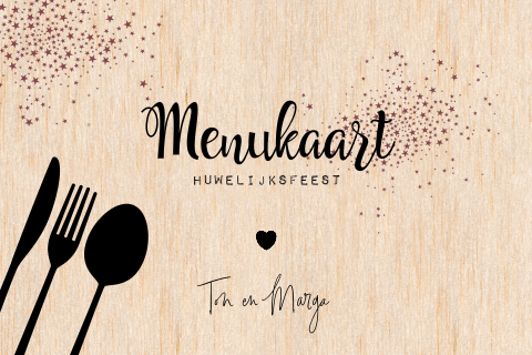 Menukaart van echt hout stoer met sterren en bestek