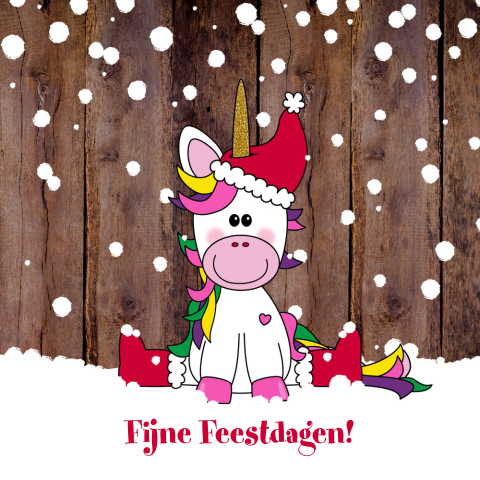 Rondhoek Kerstkaart met een schattige kerst eenhoorn
