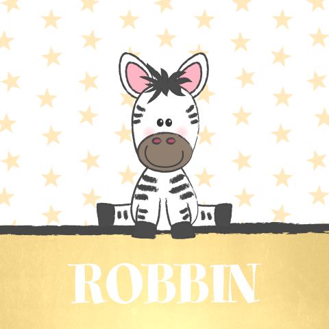 geboortekaart zebra en gele sterren Robbin