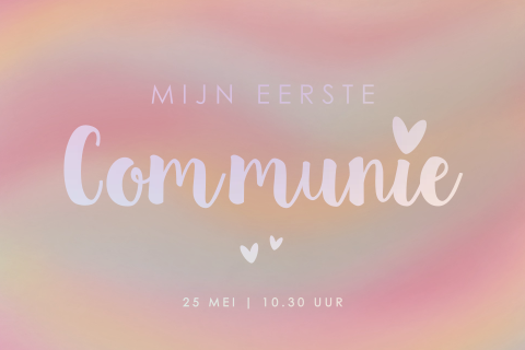 Communie uitnodiging meisje regenboog kleuren en holografische folie