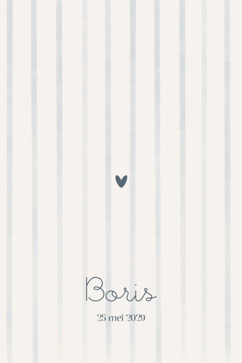 Geboortekaartje jongen met blauwe strepen en klein hartje