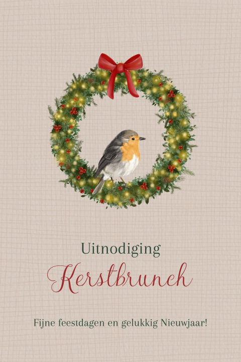 Uitnodiging Kerstbrunch – Krans met Roodborstje