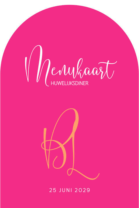 Opvallende menukaart huwlijksdiner knalroze en oranje