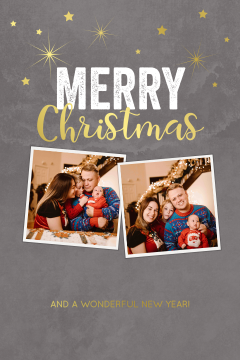 Personaliseerbare foto kerstkaart grijze structuur en goudfolie