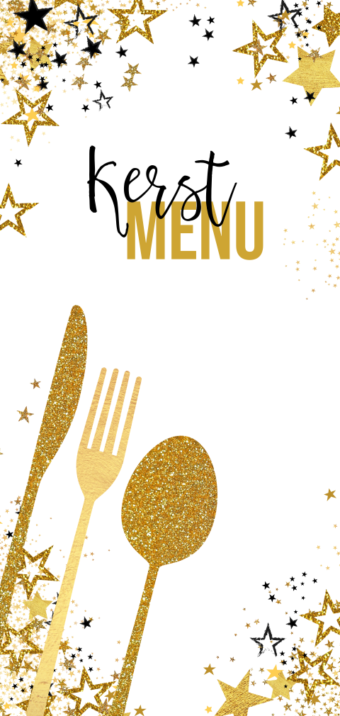 Feestelijke kerst menukaart zwart goud sterren