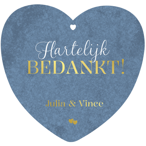 Luxe bedankkaart hartvorm blauw met goudfolie