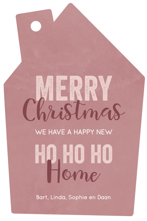 Unieke Kerst- verhuiskaart in de vorm van een roze huisje