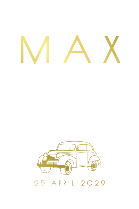 Trendy geboortekaart tekening oldtimer gedrukt met goudfolie