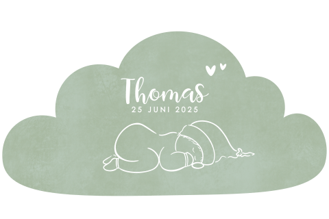 Lief geboortekaartje jongen – Wolkvorm met lijntekening baby