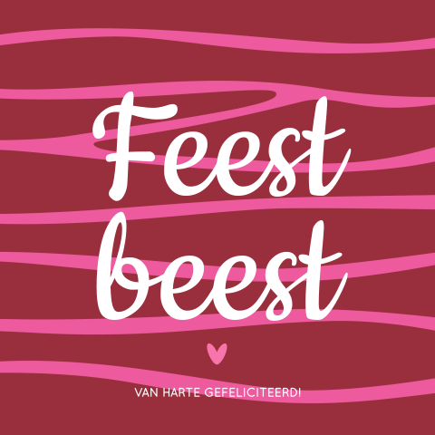 Verjaardagskaart Feestbeest – roze zebraprint