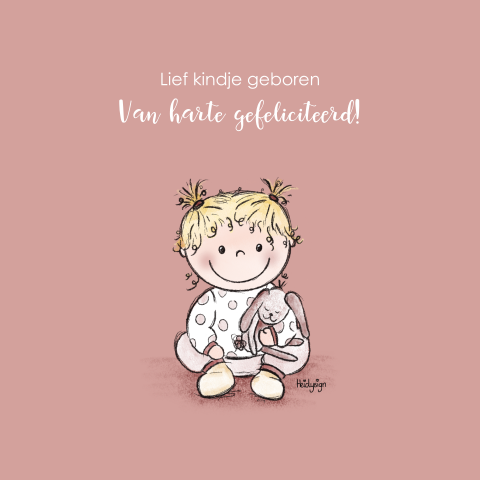 Felicitatie geboorte meisje met tekening van een schattige baby