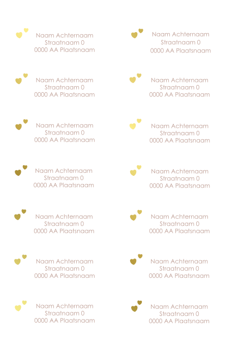 Adresstickers met twee kleine goudfolie hartjes