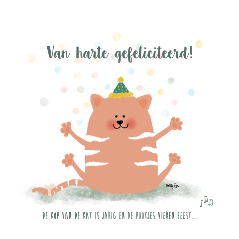 Verjaardagskaart de kop van de kat is jarig liedje