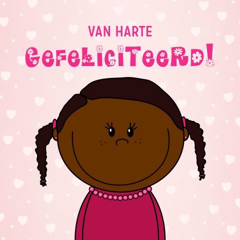 Roze verjaardagskaart lief meisje met 2 staartjes