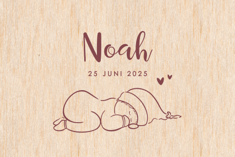 Houten geboortekaartje lijntekening schattige baby