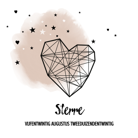 Stoere geboortekaart meisje waterverf en geometrisch hart Sterre