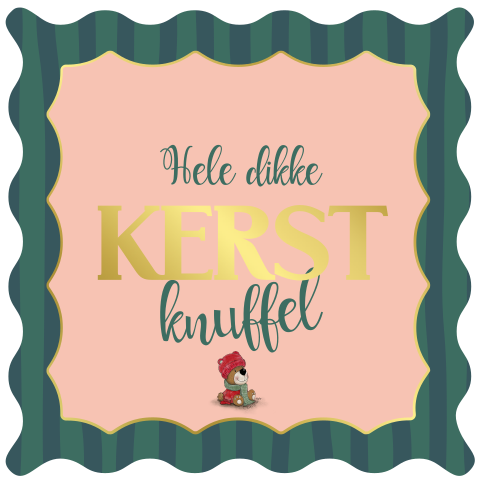 Groene kerstkaart bijzondere vorm en een kerstknuffel