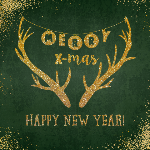 Stijlvolle groene kerstkaart met goud glitter gewei